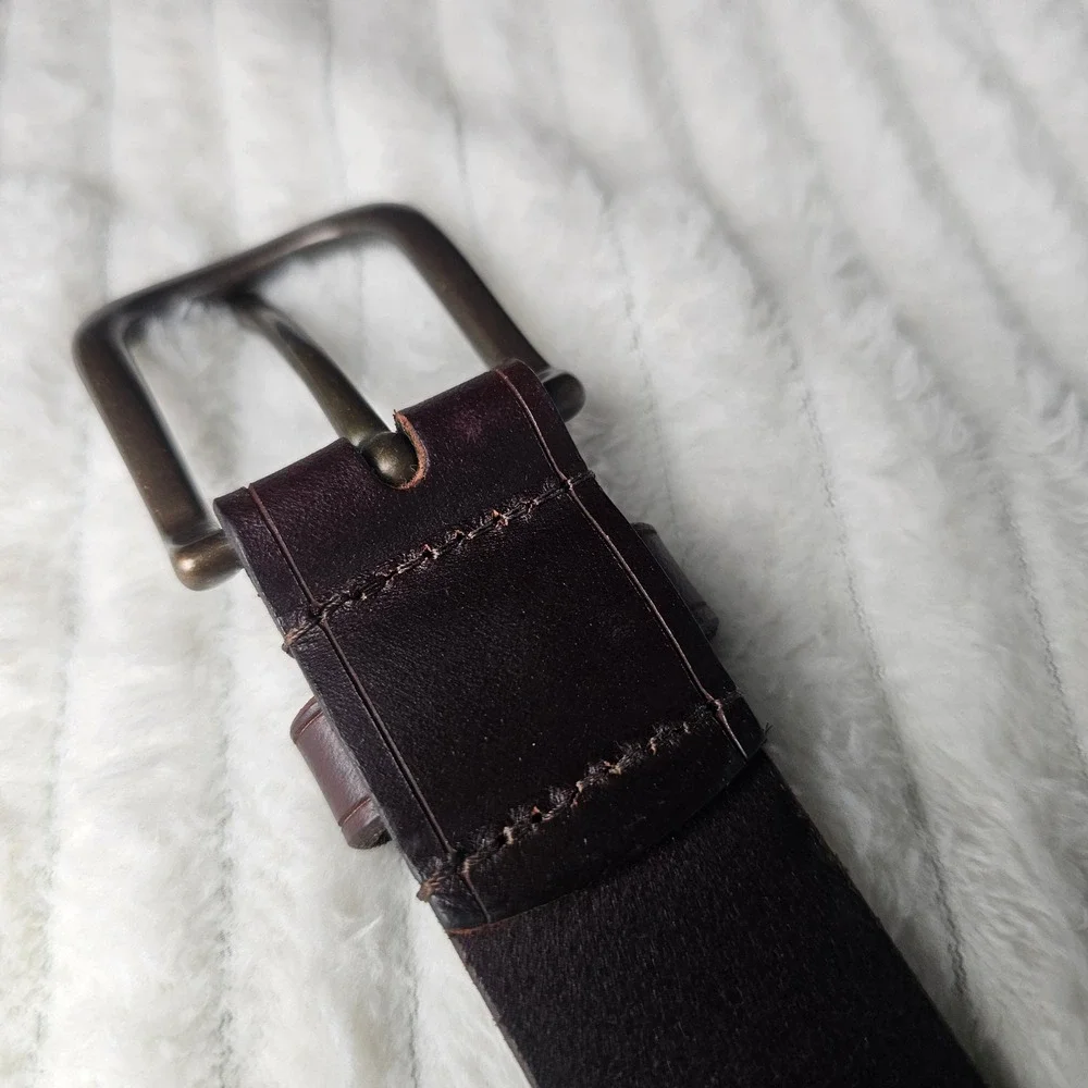 Genuine Leather Belt Mens 32 Dark Brown Rugged Americana Classic Made in USA